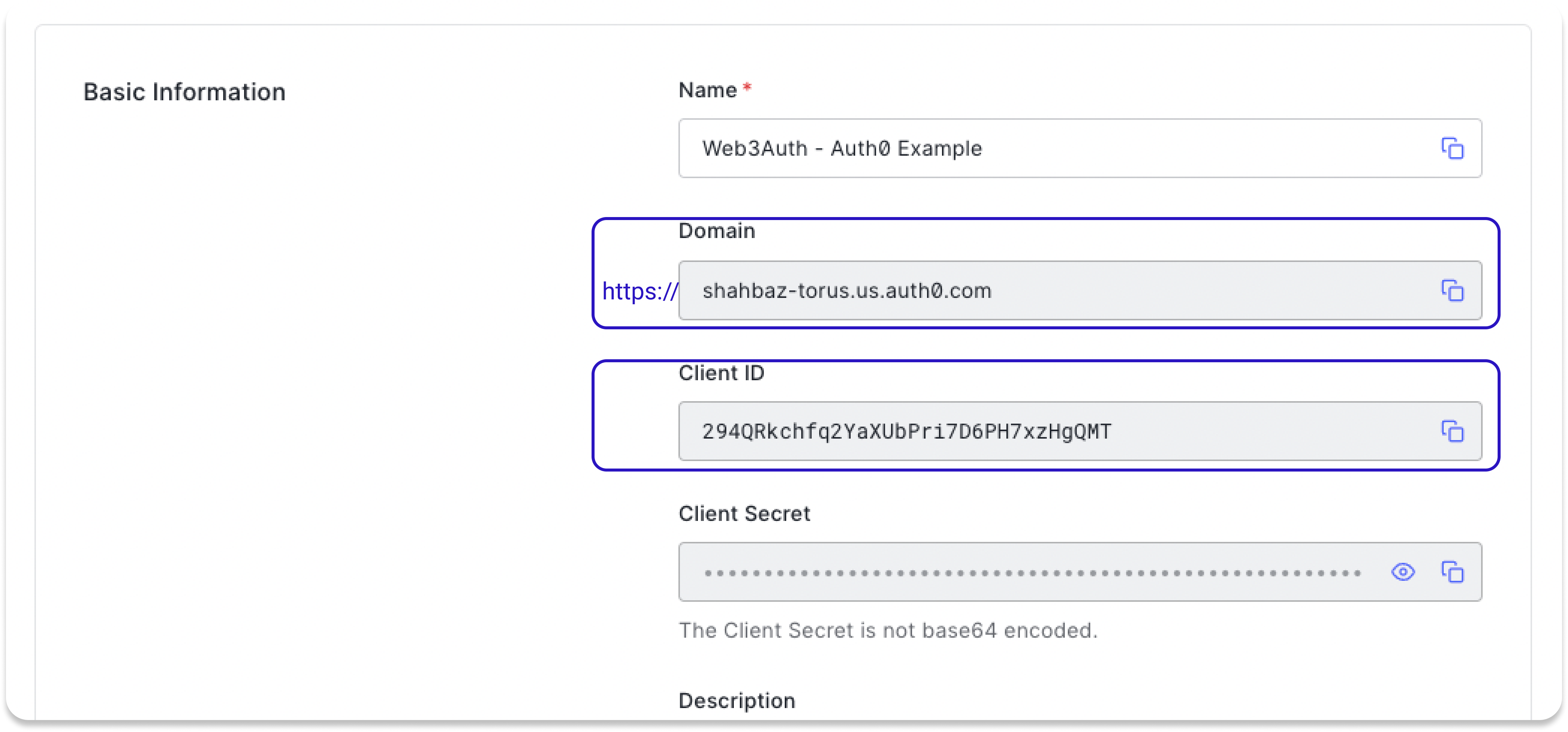 Domain and Client ID from Auth0 Dashboard