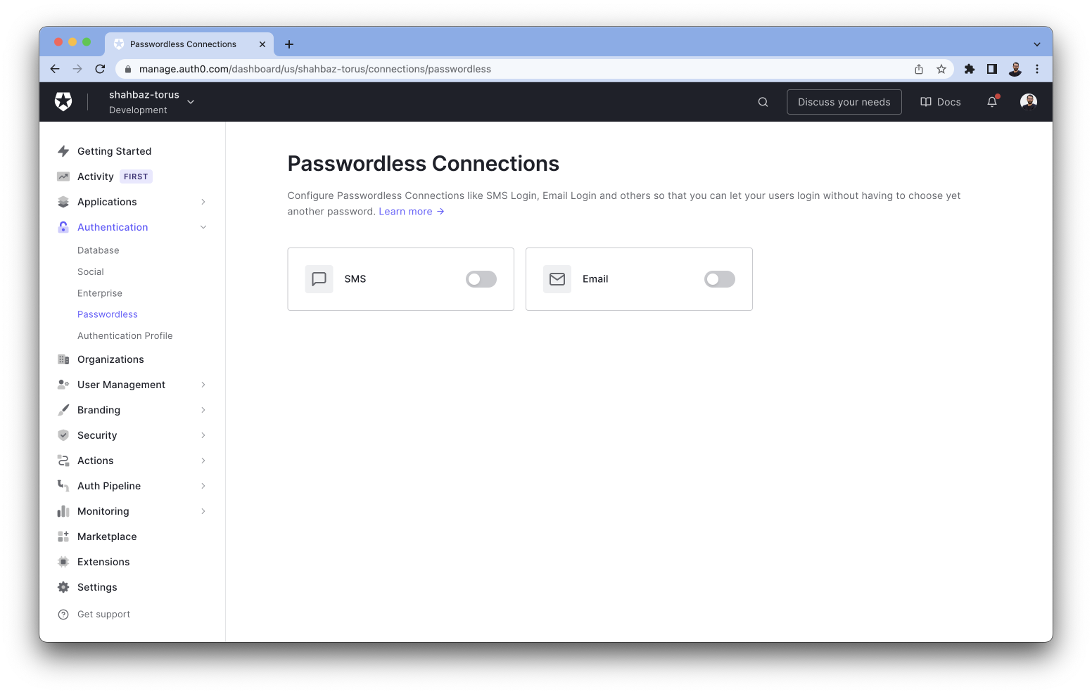 Auth0 Dashboard to enable SMS Passwordless Option