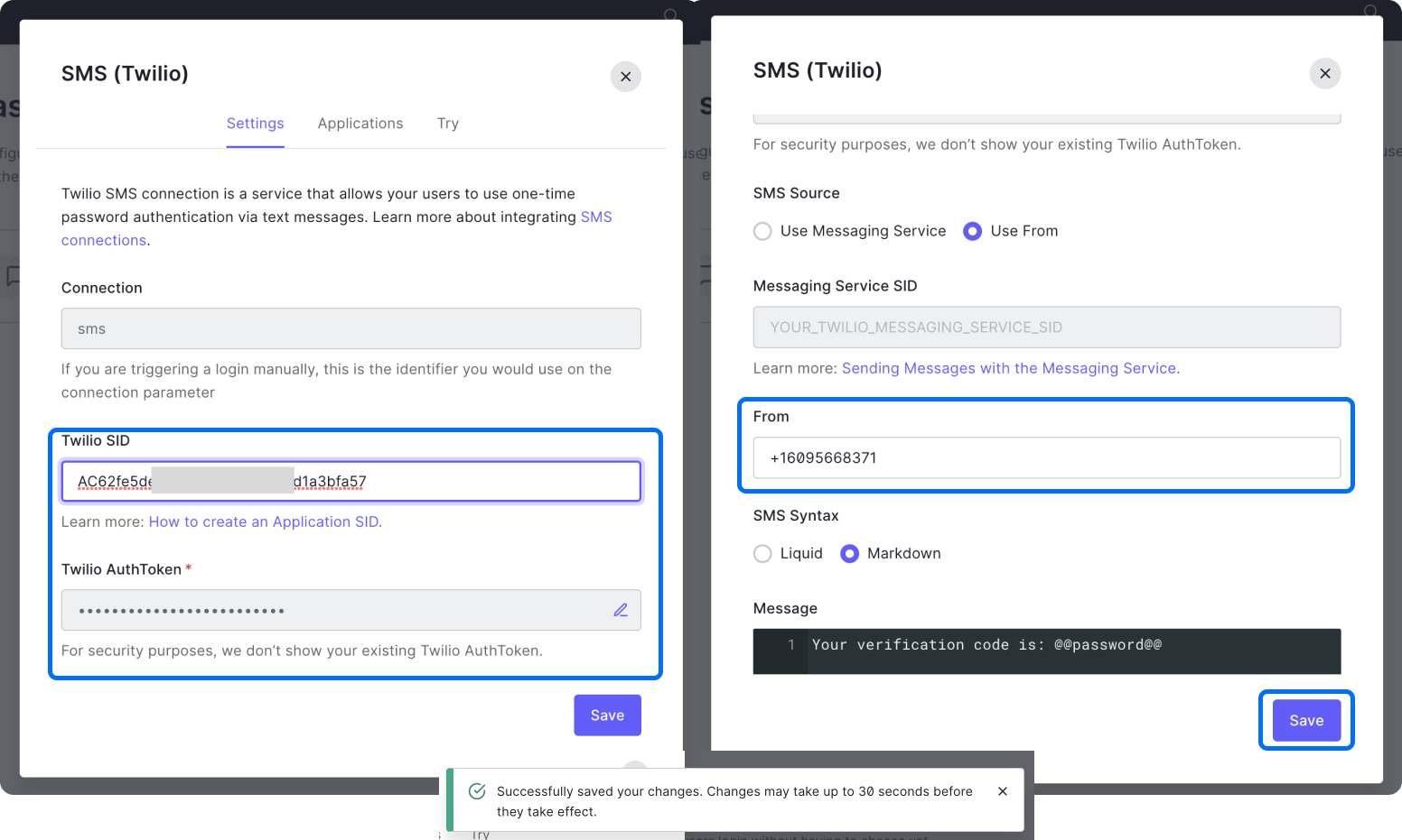 Auth0 Dashboard to enable SMS Passwordless | Setup