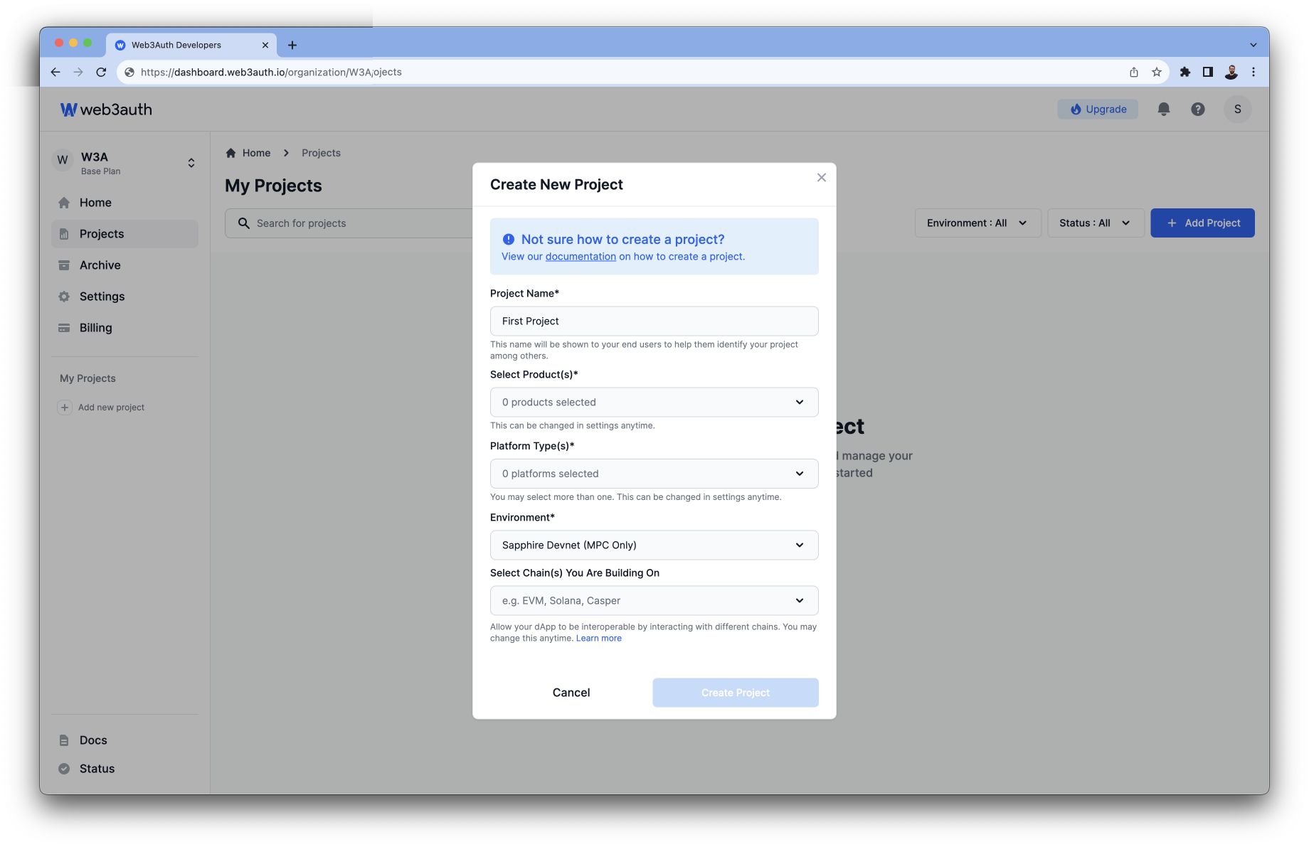 Plug n Play Project Creation on Web3Auth Dashboard