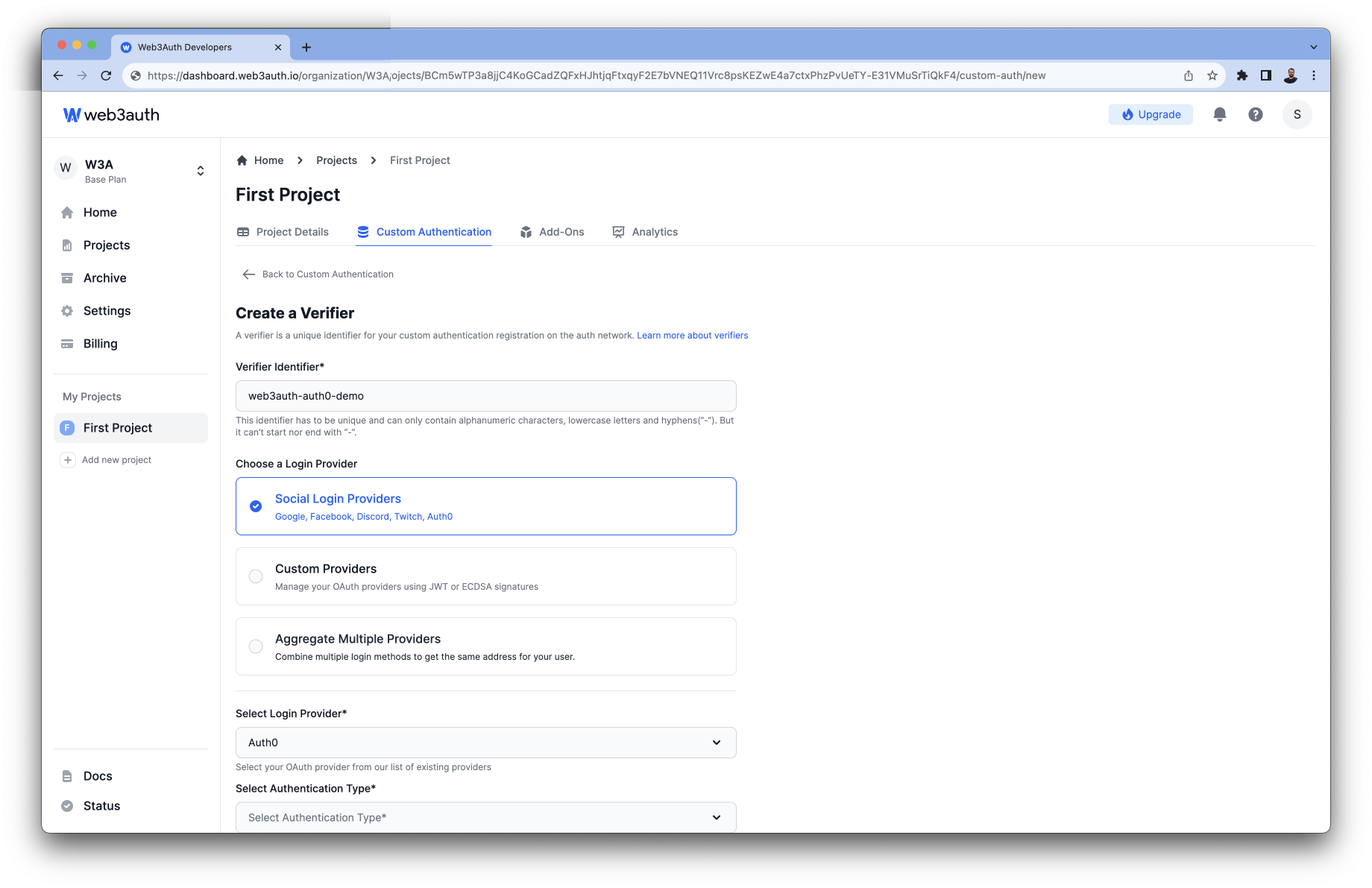 Yandex - Login Providers list on Web3Auth Dashboard
