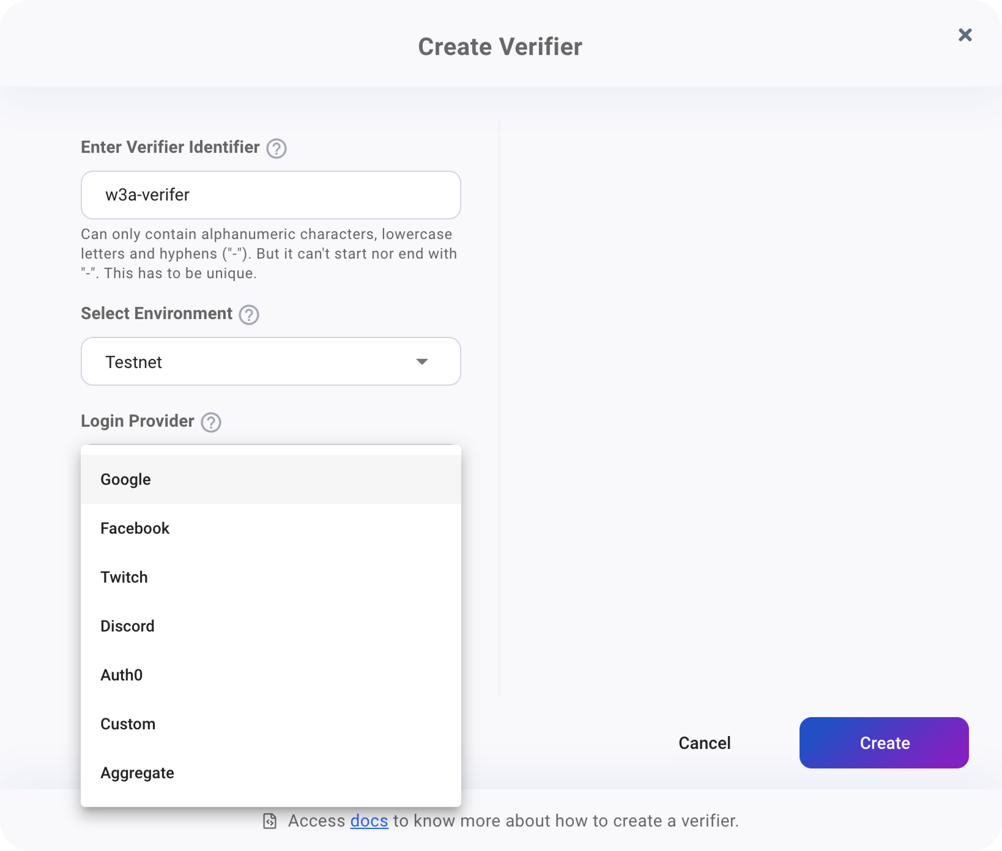 Facebook - Login Providers list on Web3Auth Dashboard